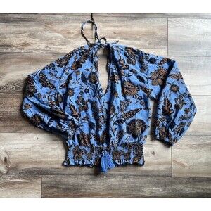 INC International Women's Paisley Print Tie Front V-Neck Cotton Top Size Medium